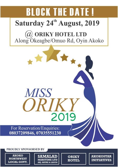 Branded Logo and Poster of Miss Oriky 2019 Beauty Pageant